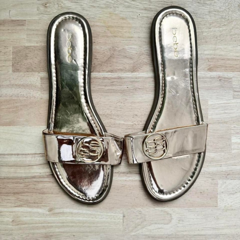 Bebe Metallic Rose Gold Flat Size 11 Mule Sandal Y2K‎